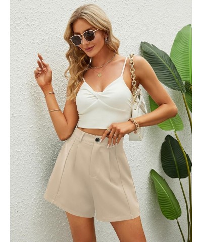 Women's Casual High Waisted Wide Leg Pleated Shorts with Pockets Beige $17.33 Shorts