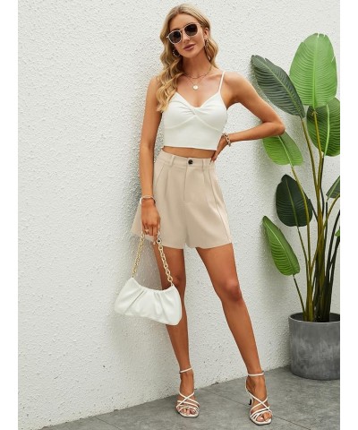 Women's Casual High Waisted Wide Leg Pleated Shorts with Pockets Beige $17.33 Shorts