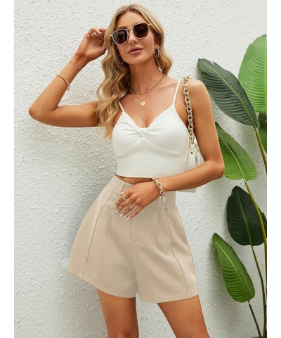 Women's Casual High Waisted Wide Leg Pleated Shorts with Pockets Beige $17.33 Shorts