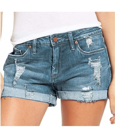 Women's Sexy Summer Mid Waist Ripped Jean, Women's High Waisted Rolled Hem Distressed Jeans Ripped Denim Shorts 06-sky Blue $...