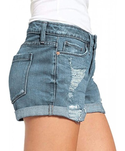 Women's Sexy Summer Mid Waist Ripped Jean, Women's High Waisted Rolled Hem Distressed Jeans Ripped Denim Shorts 06-sky Blue $...