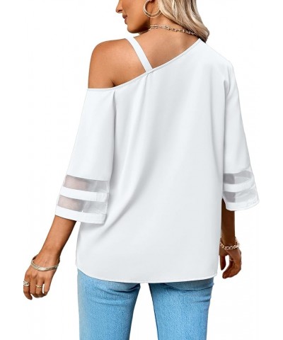 Women's Cold Shoulder Mesh Panel 3/4 Bell Sleeve Casual Top Blouse Shirt White $18.47 Blouses