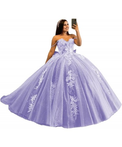 Off Shoulder Quinceanera Dresses Ball Gown Puffy Tulle Sweet 16 Dresses Long Sparkly Lace Prom Dress Y89 Lavender $62.79 Dresses