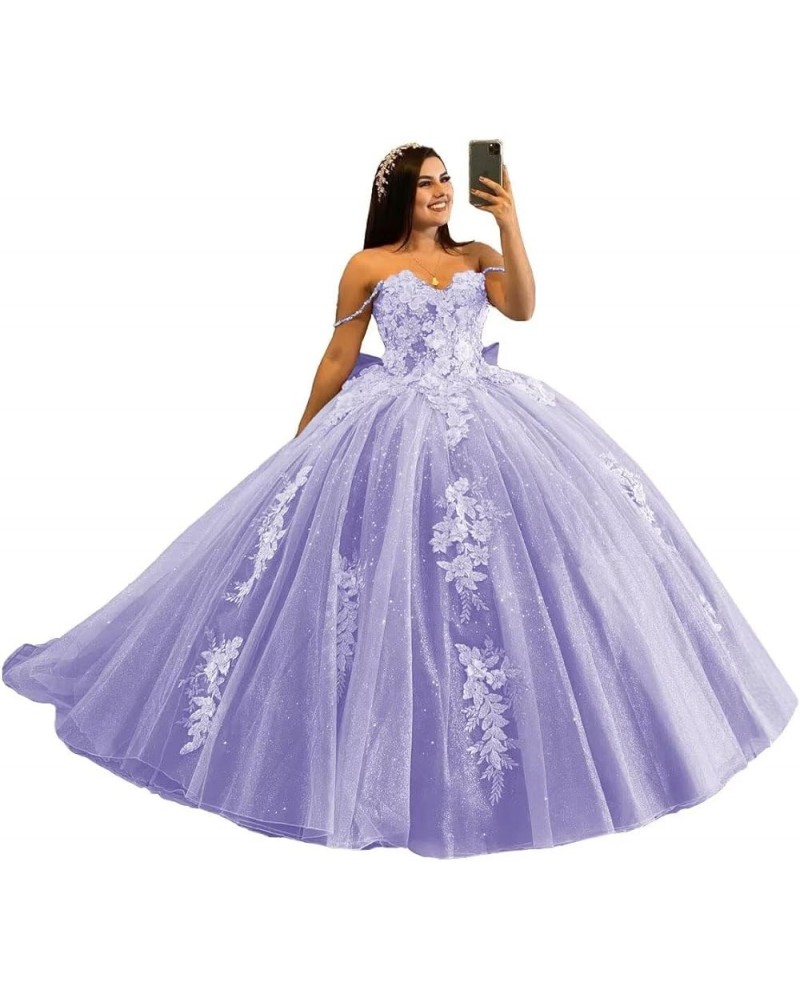 Off Shoulder Quinceanera Dresses Ball Gown Puffy Tulle Sweet 16 Dresses Long Sparkly Lace Prom Dress Y89 Lavender $62.79 Dresses