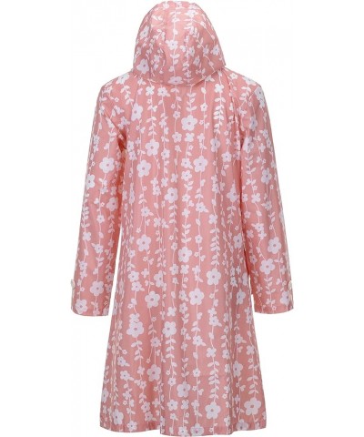 Women's Floral Printed Lightweight Long Raincoat Waterproof Packable Ponchos Zipper Jackets with Hood Pink $11.96 Coats