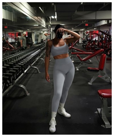 Ribbed Workout Sets for Women 2 Piece Backless Strappy Sports Bra Seamless Leggings Matching Set Yoga Outfits 005 Gray $13.93...