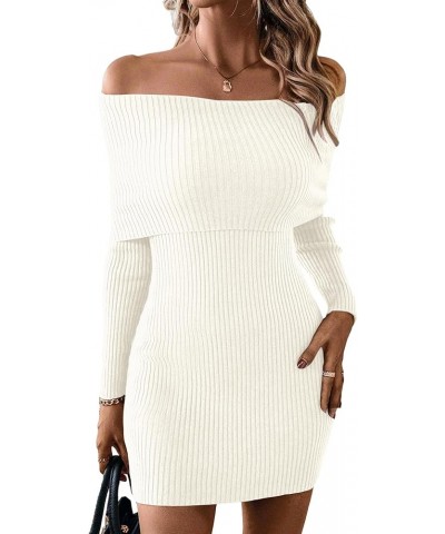 Women Off Shoulder Long Sleeve Sweater Mini Dress Casual Fold Over Rib Knit Slim Fit Elegant Bodycon Short Dresses Beige $23....