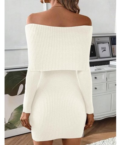 Women Off Shoulder Long Sleeve Sweater Mini Dress Casual Fold Over Rib Knit Slim Fit Elegant Bodycon Short Dresses Beige $23....