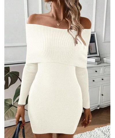 Women Off Shoulder Long Sleeve Sweater Mini Dress Casual Fold Over Rib Knit Slim Fit Elegant Bodycon Short Dresses Beige $23....