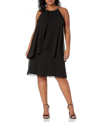 Women's Plus Size Split Front Halter Neck Dress Black $42.37 Dresses