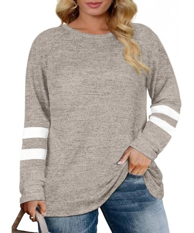 Plus Size Sweatshirts for Women Long Sleeve Oversized Tunic Tops 02_khaki $15.46 Others