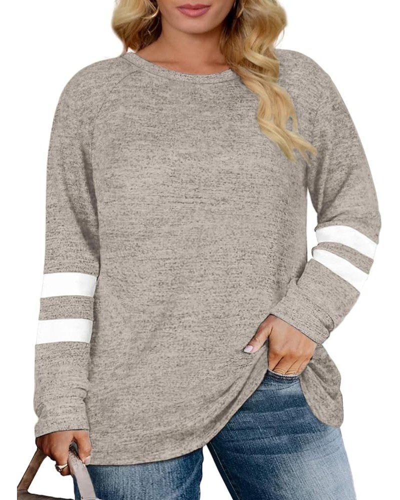 Plus Size Sweatshirts for Women Long Sleeve Oversized Tunic Tops 02_khaki $15.46 Others