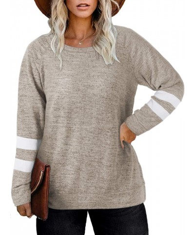 Plus Size Sweatshirts for Women Long Sleeve Oversized Tunic Tops 02_khaki $15.46 Others