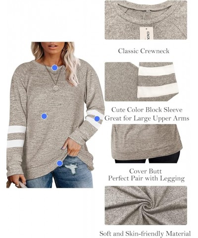 Plus Size Sweatshirts for Women Long Sleeve Oversized Tunic Tops 02_khaki $15.46 Others