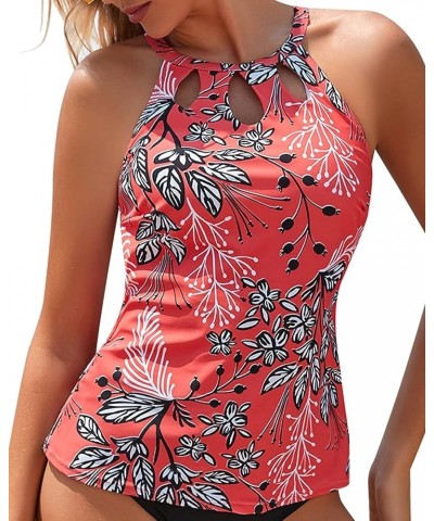 High Neck Tankini Top Backless Bathing Suit Tops for Women Swimsuit Top Key Hole Swim Top Only Red Flower $18.87 Swimsuits