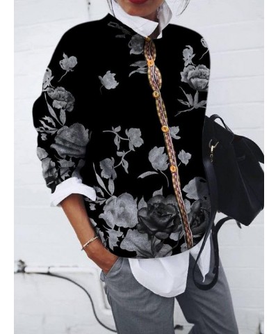 Cardigan for Women Trendy Vintage Boho Floral Totem Ethnic Print Lightweight Knit Button Long Sleeve Jacket Outwear Black Gra...