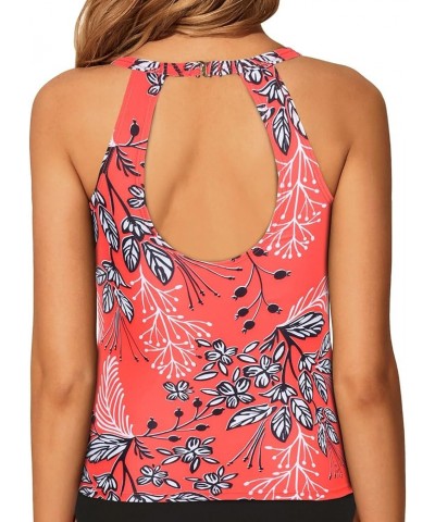 High Neck Tankini Top Backless Bathing Suit Tops for Women Swimsuit Top Key Hole Swim Top Only Red Flower $18.87 Swimsuits