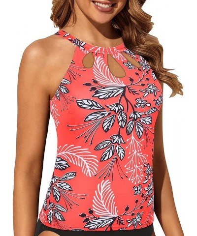 High Neck Tankini Top Backless Bathing Suit Tops for Women Swimsuit Top Key Hole Swim Top Only Red Flower $18.87 Swimsuits