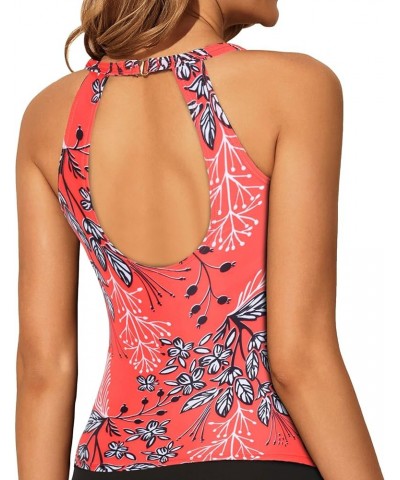 High Neck Tankini Top Backless Bathing Suit Tops for Women Swimsuit Top Key Hole Swim Top Only Red Flower $18.87 Swimsuits