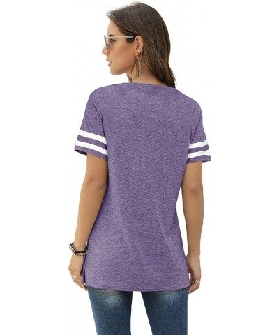 Womens T Shirts Short Sleeve Striped Color Block Leopard Casual Tops 1-purple $10.19 T-Shirts