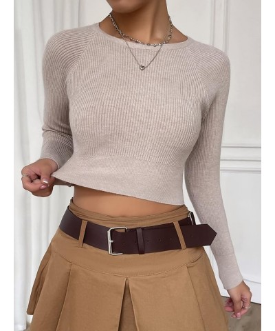 Women's Fitted Ribbed Crewneck Long Sleeve Crop Tops Tee Shirts Solid Mocha Brown $11.13 T-Shirts