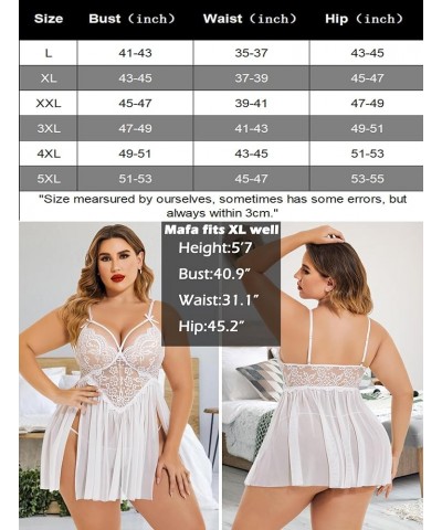 Plus Size Lingerie Lace Babydoll Womens Strap Chemise Nightgown V Neck Nighty Mesh Sleepwear Side Slit Nightdress Plus Size 1...