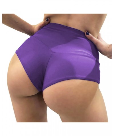 Women Retro Solid Silk High Waisted Scrunch Butt Lifting Booty Shorts Hot Pants Style4-purple $11.59 Activewear