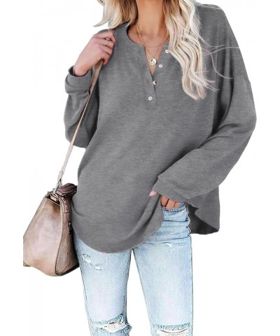 Women's Long Sleeve Shirts Casual Crew Neck Tunic Tops Solid Color Blouses Grey $13.98 Tops