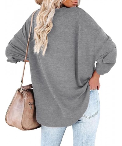 Women's Long Sleeve Shirts Casual Crew Neck Tunic Tops Solid Color Blouses Grey $13.98 Tops