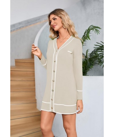 Women's V Neck Long Sleeve Mini Dress Elegant Button Down Open Front Color Block Knit Sweater Cardiagns with Belt Apricot $19...