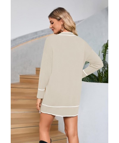 Women's V Neck Long Sleeve Mini Dress Elegant Button Down Open Front Color Block Knit Sweater Cardiagns with Belt Apricot $19...