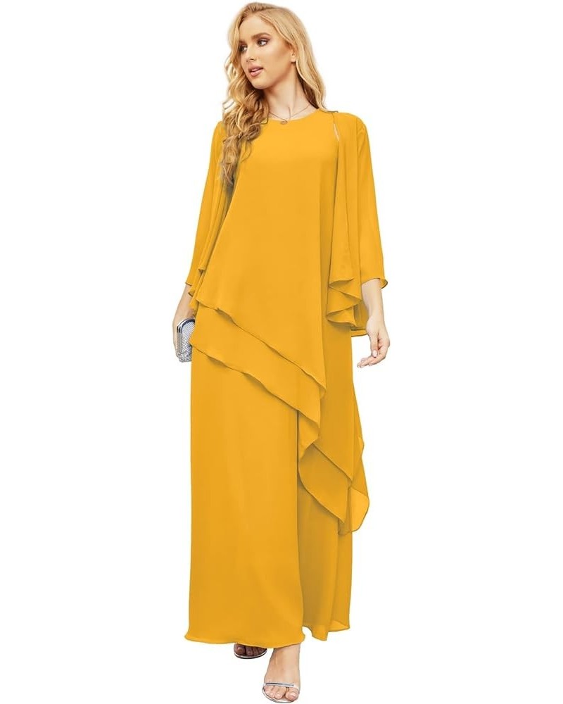 Mother of The Bride Dresses for Wedding - Jacket Chiffon Long Pleat Yellow $42.30 Dresses