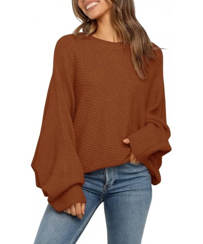 Women's Oversized Crewneck Sweater Batwing Puff Long Sleeve Cable Slouchy Pullover Jumper Tops 1-brown $22.49 Sweaters