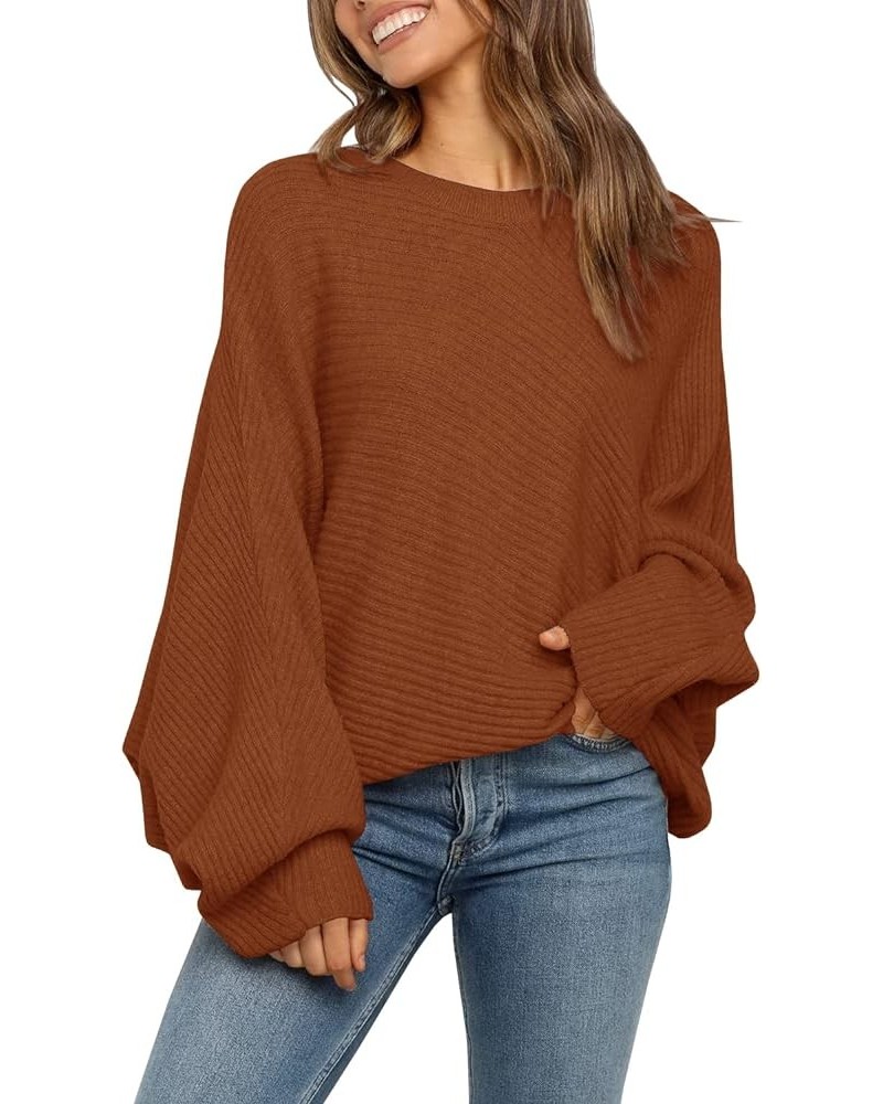 Women's Oversized Crewneck Sweater Batwing Puff Long Sleeve Cable Slouchy Pullover Jumper Tops 1-brown $22.49 Sweaters