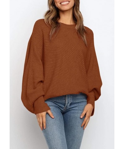 Women's Oversized Crewneck Sweater Batwing Puff Long Sleeve Cable Slouchy Pullover Jumper Tops 1-brown $22.49 Sweaters