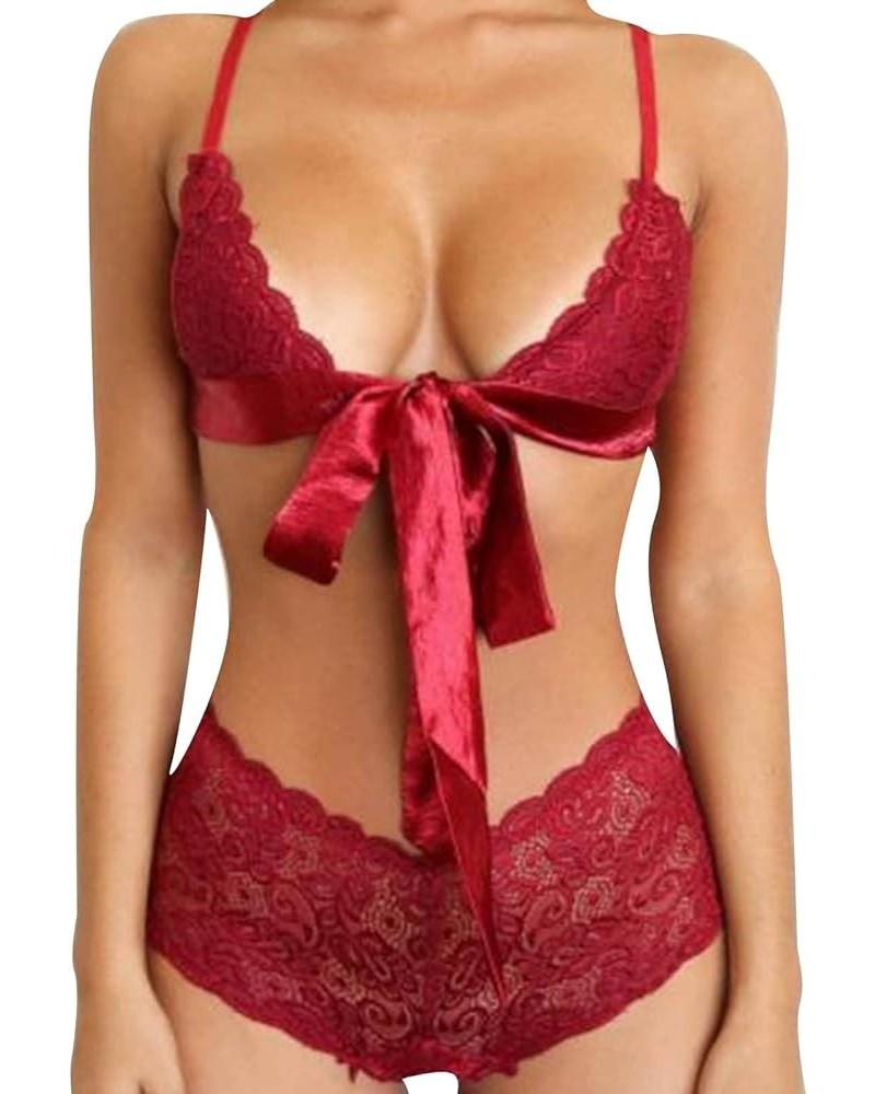 Plus Size Pink Babydoll Lingerie Set Women'S Seductive Lingerie Mesh Transparent Lace Bra Set Of Sexy Red $4.00 Lingerie