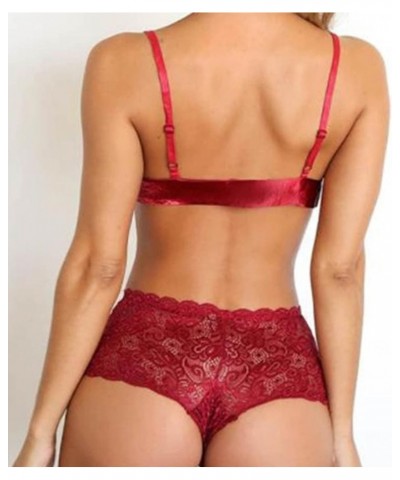 Plus Size Pink Babydoll Lingerie Set Women'S Seductive Lingerie Mesh Transparent Lace Bra Set Of Sexy Red $4.00 Lingerie