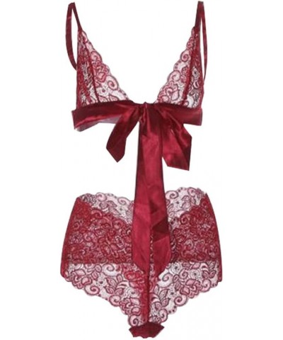 Plus Size Pink Babydoll Lingerie Set Women'S Seductive Lingerie Mesh Transparent Lace Bra Set Of Sexy Red $4.00 Lingerie