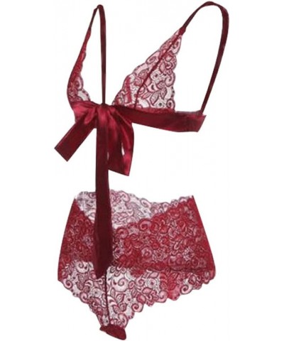 Plus Size Pink Babydoll Lingerie Set Women'S Seductive Lingerie Mesh Transparent Lace Bra Set Of Sexy Red $4.00 Lingerie