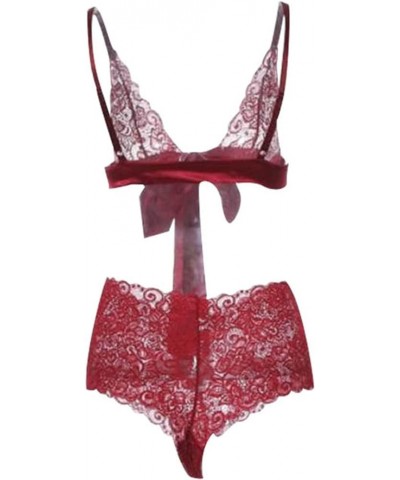 Plus Size Pink Babydoll Lingerie Set Women'S Seductive Lingerie Mesh Transparent Lace Bra Set Of Sexy Red $4.00 Lingerie