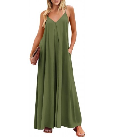 Women's Summer Casual Spaghetti Strap V Neck Oversized Wide Leg Jumpsuit Pockets Beach Travel Outfits Olive $15.84 Jumpsuits