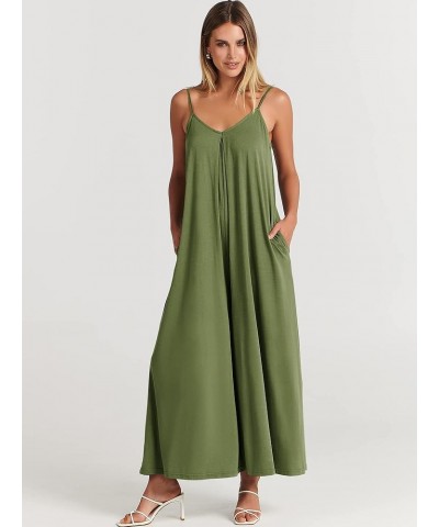 Women's Summer Casual Spaghetti Strap V Neck Oversized Wide Leg Jumpsuit Pockets Beach Travel Outfits Olive $15.84 Jumpsuits