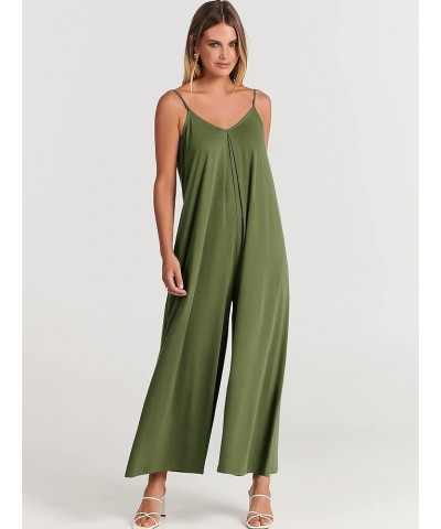 Women's Summer Casual Spaghetti Strap V Neck Oversized Wide Leg Jumpsuit Pockets Beach Travel Outfits Olive $15.84 Jumpsuits