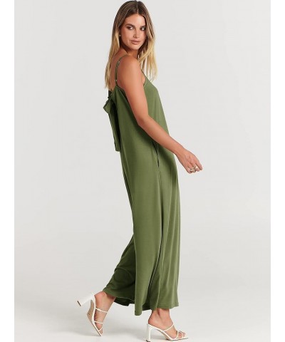 Women's Summer Casual Spaghetti Strap V Neck Oversized Wide Leg Jumpsuit Pockets Beach Travel Outfits Olive $15.84 Jumpsuits