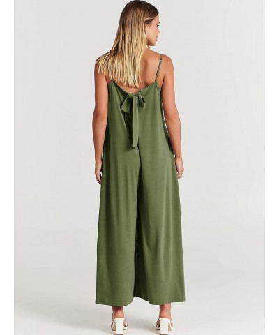 Women's Summer Casual Spaghetti Strap V Neck Oversized Wide Leg Jumpsuit Pockets Beach Travel Outfits Olive $15.84 Jumpsuits