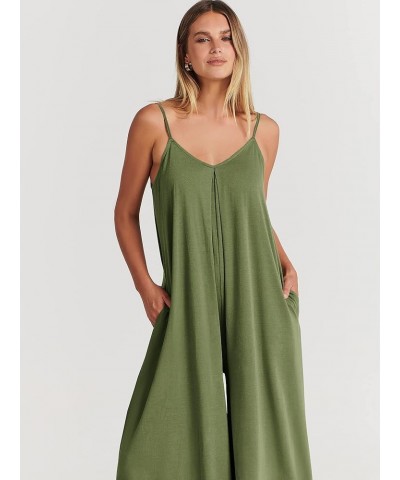 Women's Summer Casual Spaghetti Strap V Neck Oversized Wide Leg Jumpsuit Pockets Beach Travel Outfits Olive $15.84 Jumpsuits