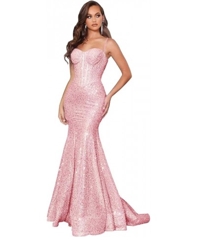 Sparkly Sequin Prom Dresses for Women Mermaid Long Spaghetti Straps Formal Evening Party Gowns Dusty Rose $36.50 Dresses