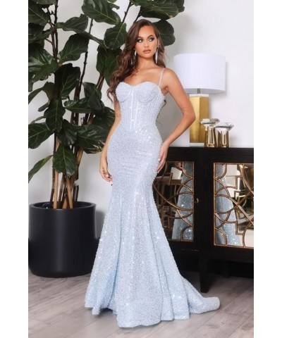 Sparkly Sequin Prom Dresses for Women Mermaid Long Spaghetti Straps Formal Evening Party Gowns Dusty Rose $36.50 Dresses