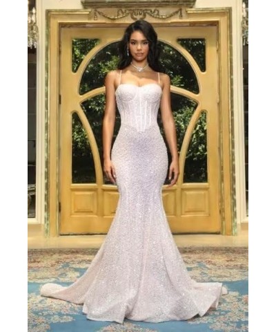 Sparkly Sequin Prom Dresses for Women Mermaid Long Spaghetti Straps Formal Evening Party Gowns Dusty Rose $36.50 Dresses