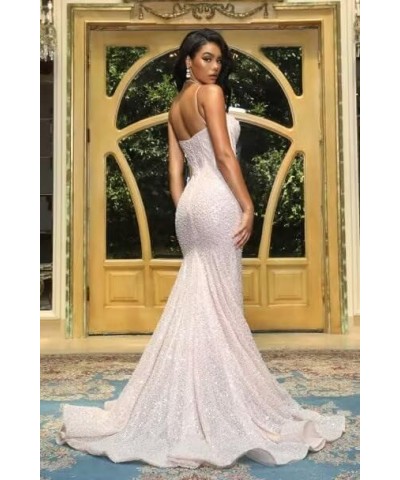 Sparkly Sequin Prom Dresses for Women Mermaid Long Spaghetti Straps Formal Evening Party Gowns Dusty Rose $36.50 Dresses